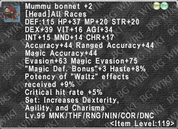 Mummu Bonnet +2 description.png